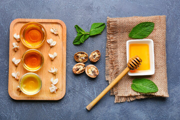 Composition with sweet honey on table