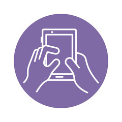 hands using smartphone device block style icon