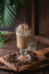 Iced latte coffee with whipped cream