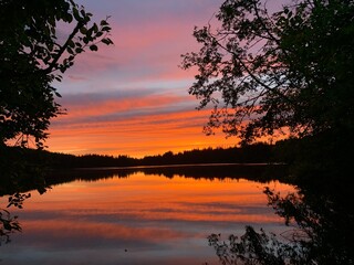 Fototapeta na wymiar Sunset over Lake Padden in Bellingham, WA