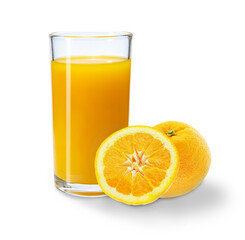 glass of orange juice and orange