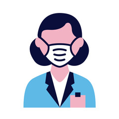 female wearing medical mask flat style icon