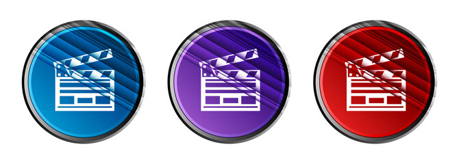 Cinema clip icon natural sky light round button set stripes line illustration