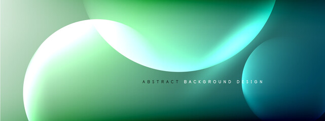Vector abstract background liquid bubble circles on fluid gradient with shadows and light effects. Shiny design templates for text