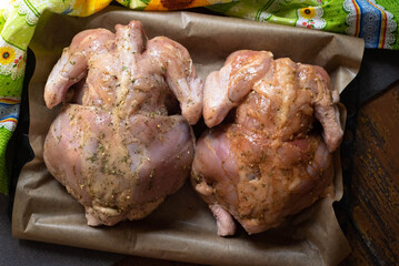 Delicious and juicy marinated chicken. Homemade food.