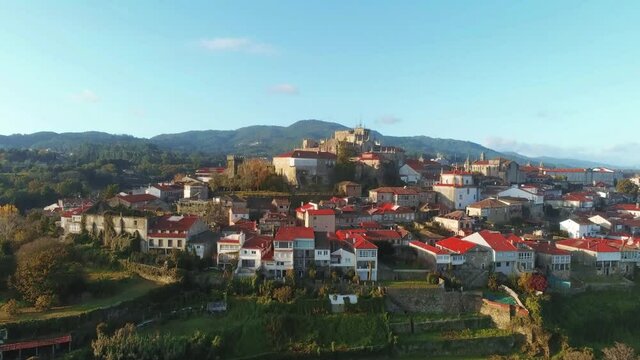 Galicia.Aerial view of  Tui. Camino de Santiago. Spain. Drone Footage