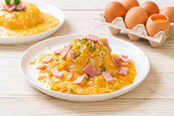 Creamy Omelet with Ham on Rice