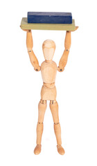 Wooden mannequin carrying wooden blocks