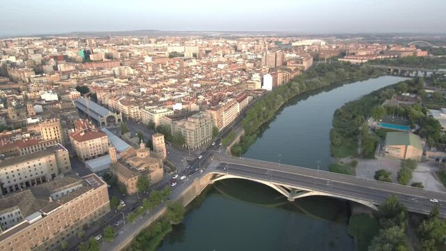 Zaragoza. Aerial view in the city. Aragon,Spain. Drone Footage
