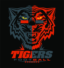 tigers football team design with mascot and laces for school, college or league