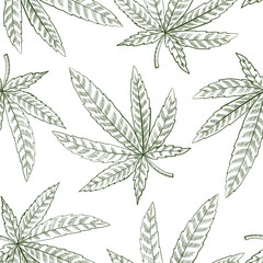 Fototapeta premium vector drawing seamless pattern with cannabis leaf