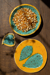 Ziarna kukurydzy talerzyk ceramika pomarańczowy i turkusowy