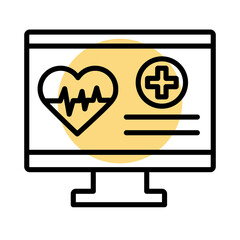 desktop with medical heart cardiology pulse line style icon