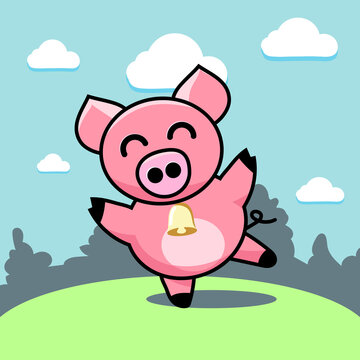 Cheerful dancing pig
