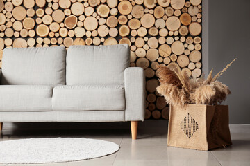 Interior of room with modern sofa