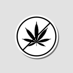 Stop marijuana or cannabis leaf sticker icon isolated on gray background
