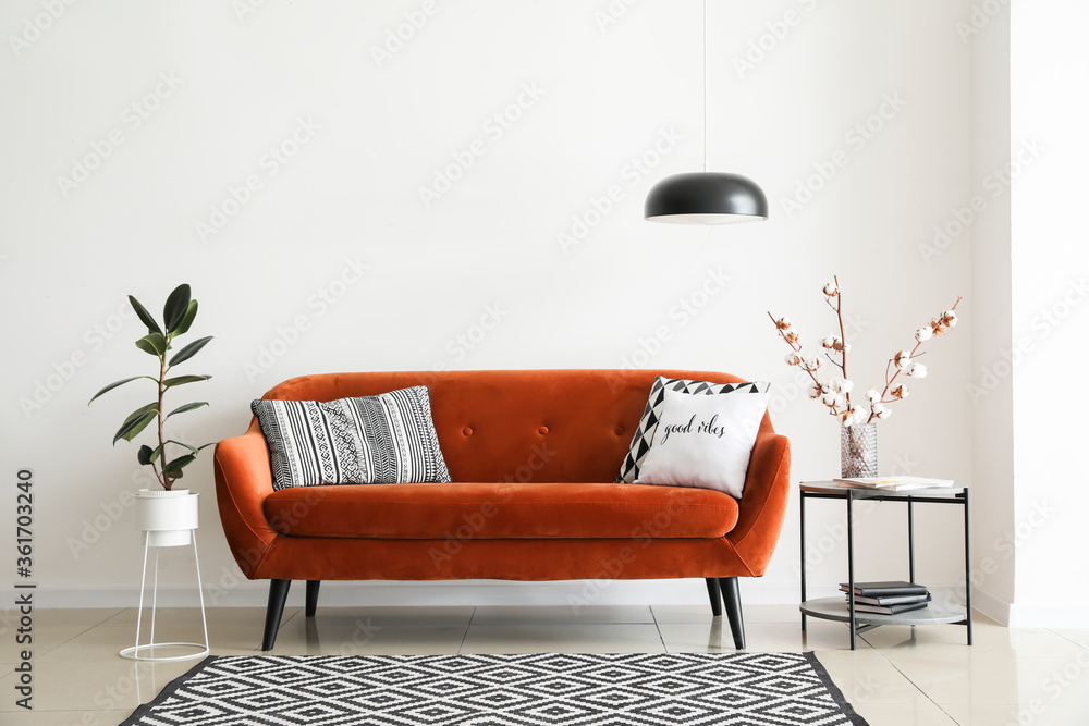 Wall mural interior of modern room with comfortable sofa