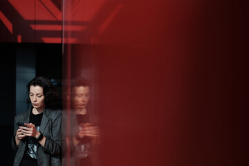 Happy Beautiful Business Woman in Office Hall.