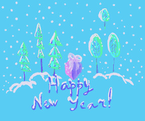 Hand drawn illustration Happy New Year. Winter season.