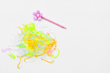 Hair accessories. Woman hair items stylist salon flowers elastic bands bows hoops, accessory for care and clip hairline,