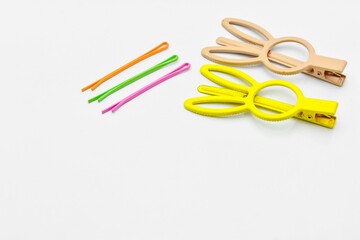 Hair accessories. Woman hair items stylist salon flowers elastic bands bows hoops, accessory for care and clip hairline,