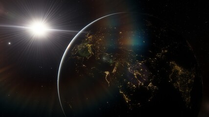 realistic exoplanet, beautiful alien planet in far space, detailed planet surface, science fiction wallpaper, cosmic landscape 3d render