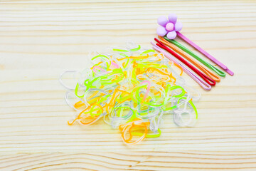 Hair accessories. Woman hair items stylist salon flowers elastic bands bows hoops, accessory for care and clip hairline,