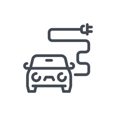 Electric Car with Plug line icon. Electric Vehicle vector outline sign.