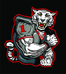 muscular tiger football player mascot for school, college or league