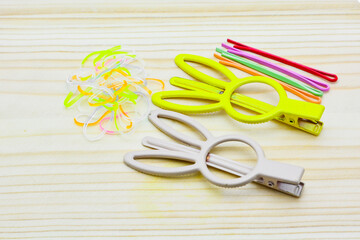 Hair accessories. Woman hair items stylist salon flowers elastic bands bows hoops, accessory for care and clip hairline,