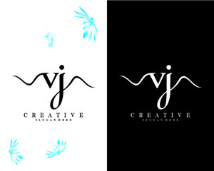 vj, jv letters creative handwriting  Logo design Template Vector