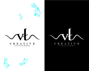 vt, tv letters creative handwriting  Logo design Template Vector
