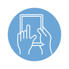 hands using tablet device block style icon