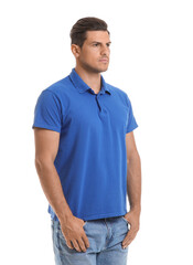 Fototapeta premium Young man in stylish t-shirt on white background