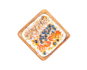 Muesli with yogurt and berries, healthy breakfast