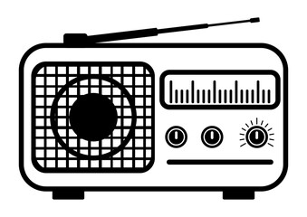 Radio icon. Radio in outline style with antenna, isolated on white background. Thin line logo for podcast. Vector