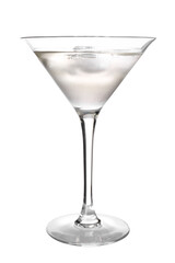 Glass of tasty martini cocktail on white background