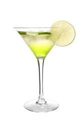 Fototapeta na wymiar Glass of tasty martini cocktail on white background