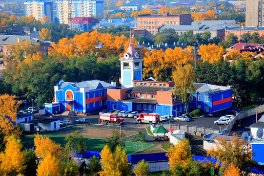 The fire service of the city of Abakan. The capital of the Republic of Khakassia. August 2018.