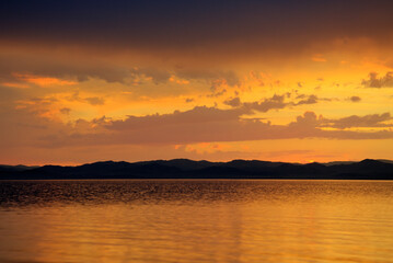 Sunset on the Yenisei River. Southern Siberia