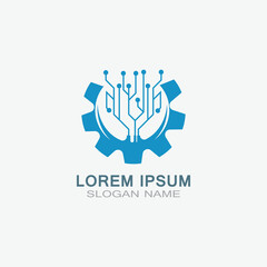 Gear with Circuit vector template logo simple for business technology design