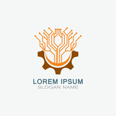 Gear with Circuit vector template logo simple for business technology design