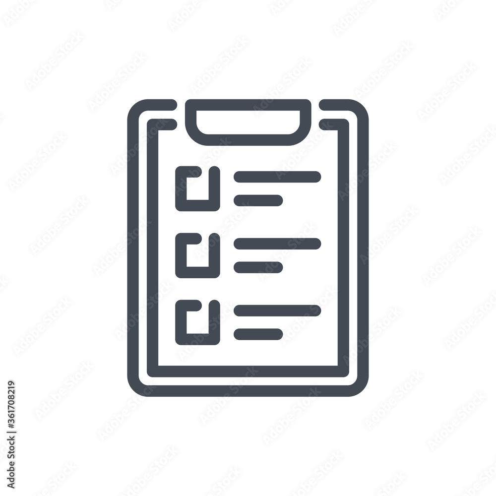Poster check list and clipboard line icon. examination vector outline sign.