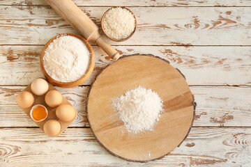 Rice flour with eggs on table