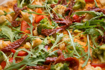 Tasty hot vegan pizza with cheese