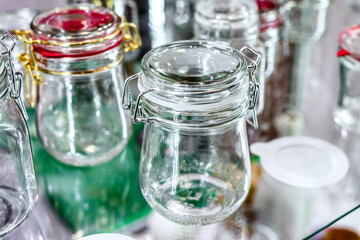 Glass jars with glass lockable lids.