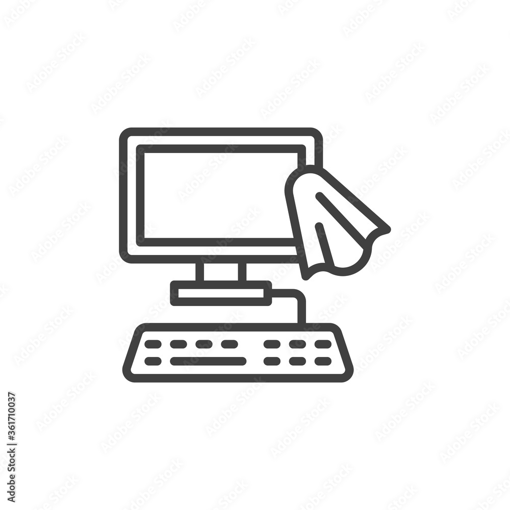 Fototapete Cleaning the computer line icon. linear style sign for mobile concept and web design. Computer disinfecting outline vector icon. Symbol, logo illustration. Vector graphics