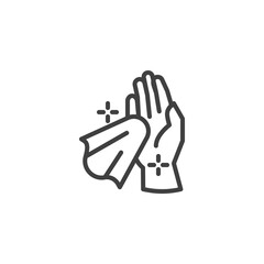 Obraz premium Cleaning hands with antibacterial wipes line icon. linear style sign for mobile concept and web design. Dry hand with a napkin outline vector icon. Symbol, logo illustration. Vector graphics