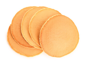 Tasty pancakes on white background