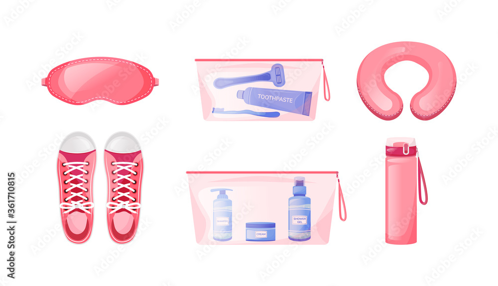Aufkleber comfortable travel flat color vector objects set